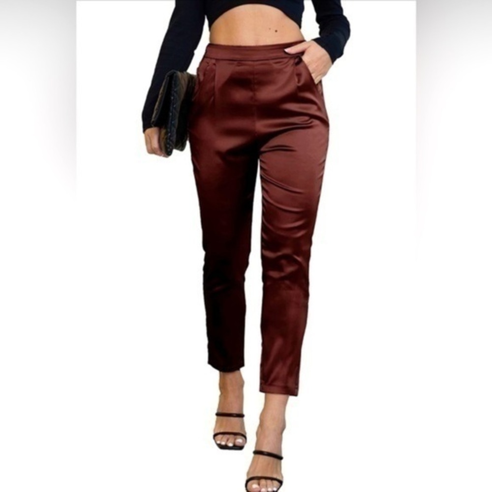 VTG Anna G Pants Womens 14‎ Brown Hi Rise Pleated Satin Crocodile-Embossed NEW